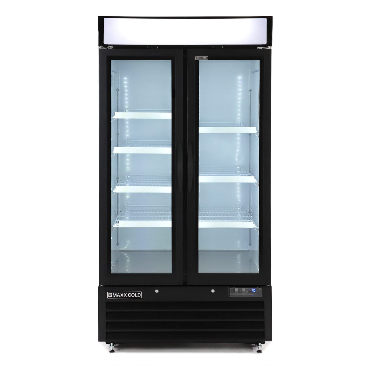 Double Glass Door Narrow Width Merchandise Refrigerator by MAXX Cold – 39.5" W, 36.0 cubic_feet, Black, Model MXM2-36RBHC