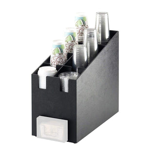 Classic Cup/Lid Organizer and Java Jacket Dispenser by CAL-MIL – 8.0 cups, Plastic, Black, Model 2045