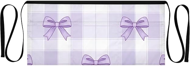 Purple Bows Waist Apron with 3 Pockets Waiter Server Short Aprons 25.2x11.8 Inch Stain Resistant Apron for Kitchen Garden Restaurant 1 Pack