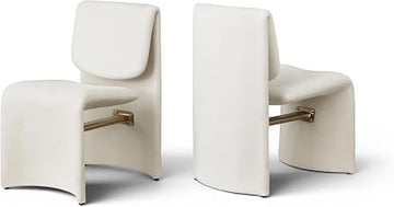 Meridian Furniture 88020Cream-C Slique Collection Modern | Contemporary Dining Chair with Soft Polyester Performance Fabric, Stretcher Bar, Iron Frame, 19.25" W x 26.5" D x 33.25" H, Cream, Set of 2