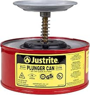 Justrite Plunger Can for Solvents, 1 Quart Capacity, Made in the USA, Red