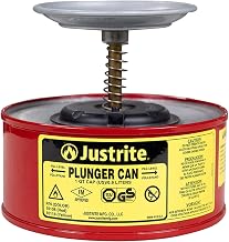 Justrite Plunger Can for Solvents, 1 Quart Capacity, Made in the USA, Red