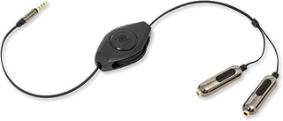 ReTrack ETPRSPLIT Retractable Premier 5-Feet Audio Splitter Cable with Volume Controls, Black/Silver