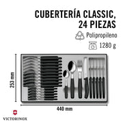 Table Set Swiss Classic with Tomato Knife 24 Pieces by Victorinox – 30 x 5 x 5 cm, Stainless Steel, Black, Pack of 24, Model 6.7833.24