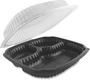 Anchor Packaging Culinary Lites Microwavable 3-Compartment Container, 20 oz/5 oz/ 5 oz, 9 x 9 x 3.13, Clear/Black, Plasti...
