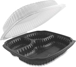 Anchor Packaging Culinary Lites Microwavable 3-Compartment Container, 20 oz/5 oz/ 5 oz, 9 x 9 x 3.13, Clear/Black, Plasti...