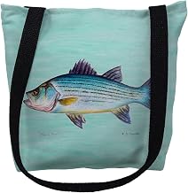 Betsydrake TY002ACS 13 x 13 in. Striped Bass on Aqua Tote Bag - Small