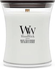 Woodwick Medium Hourglass Scented Candle | White Tea and Jasmine | with Crackling Wick | Burn Time: Up to 60 Hours, White Tea and Jasmine
