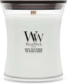 Woodwick Medium Hourglass Scented Candle | White Tea and Jasmine | with Crackling Wick | Burn Time: Up to 60 Hours, White Tea and Jasmine