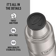 Stainless King Vacuum-Insulated Compact Bottle by THERMOS – 16 Ounces (Pack of 1), 16.0 ounces, Stainless Steel, Stainless, Model SK2000MSTRI4