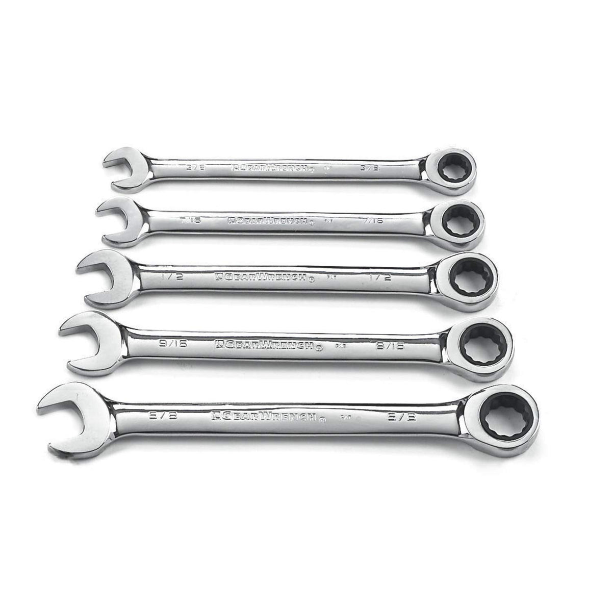 5 Pc. 12 Pt. Ratcheting Combination Wrench Set by GearWrench – 5 piece set, Alloy Steel, Silver, Model 93005