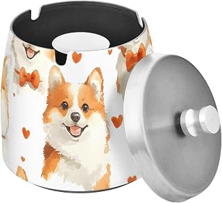 Corgi Bow Tie Hearts Splash Ashtray with Lid, Outdoor Ashtrays for Patio