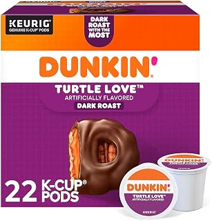 Dunkin' Turtle Love Dark Roast K-Cup Pods, 22 Count, Caramel Pecan Chocolate Flavor, Caffeinated, Kosher