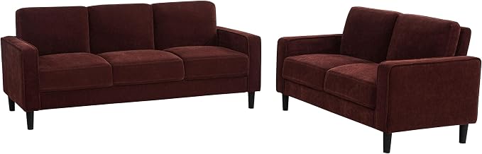 Coaster Home Furnishings - Ruth - Wood - 2-Piece Upholstered Sofa Set with Track Arms, Piped Trim, Angled Legs and Box-Edged Cushions - Living Room - Rust - 511211-S2