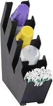 Dispense-RITE LID-4BT-WS Countertop Cup, Lid, and Straw Organizer, Four-Section Black Polystyrene Holder for 6 oz. to 44 oz. Cups and Lids, Compact 5-1/4" Wide Design for Beverage Stations