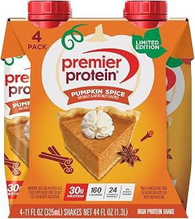 Premier Protein Shake, Limited Edition Pumpkin Spice, 30g Protein, 1g Sugar, 24 Vitamins & Minerals, 11 fl oz (4 Pack)