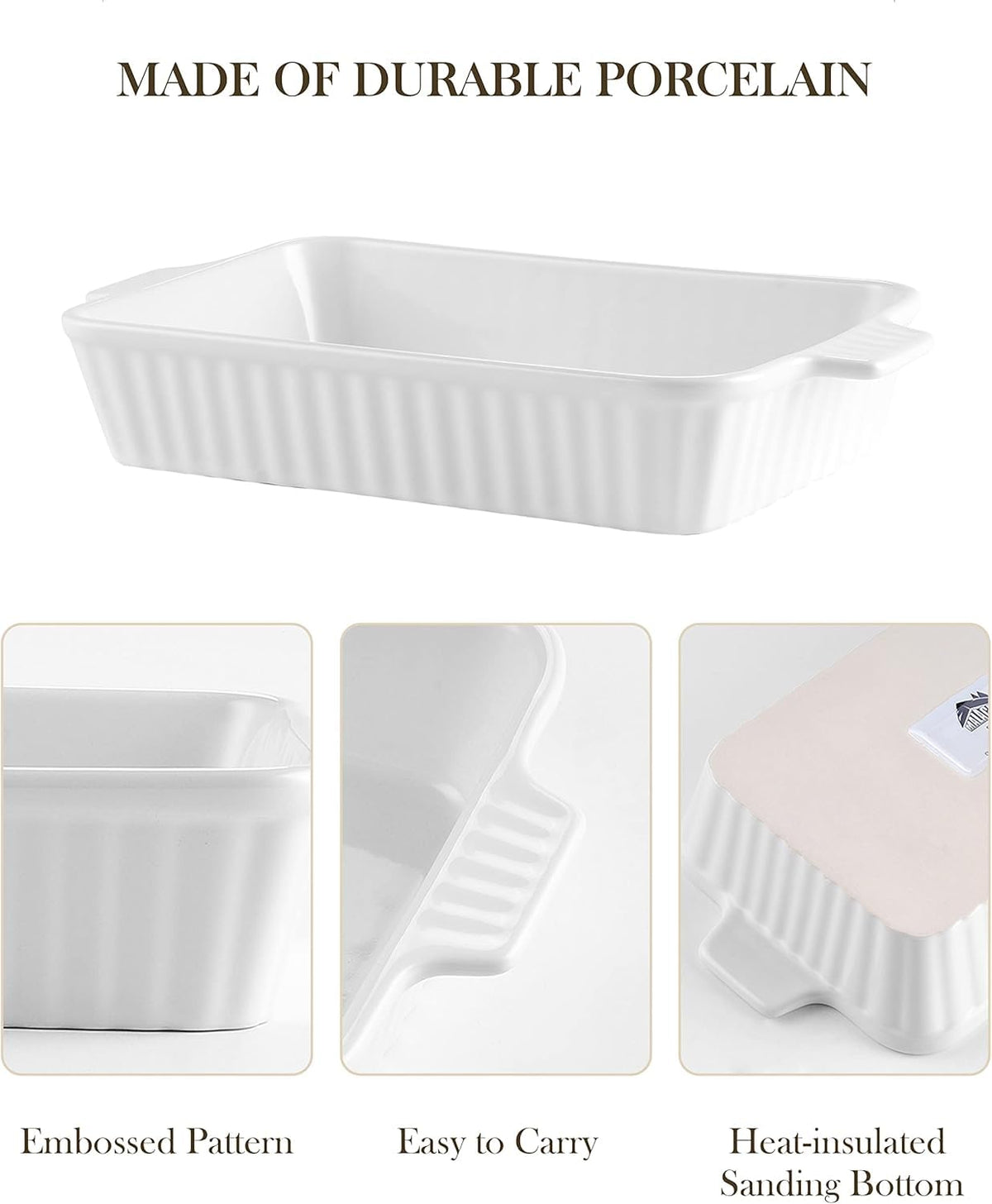 Malacasa Ceramic Casserole Set, 4 Rectangular Dishes, White