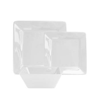 Kingsley Square Dinnerware Set by American Atelier – Square, Stoneware, White, Pack of 12, Model 6946-12-RB
