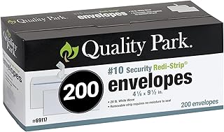 Quality Park Envelopes Letter Size #10 - Security Tinted Envelopes Self Seal 4/18 x 9.5" - Windowless Design - Mailing Envelopes for Official Business & Legal Letters - 200 Pack