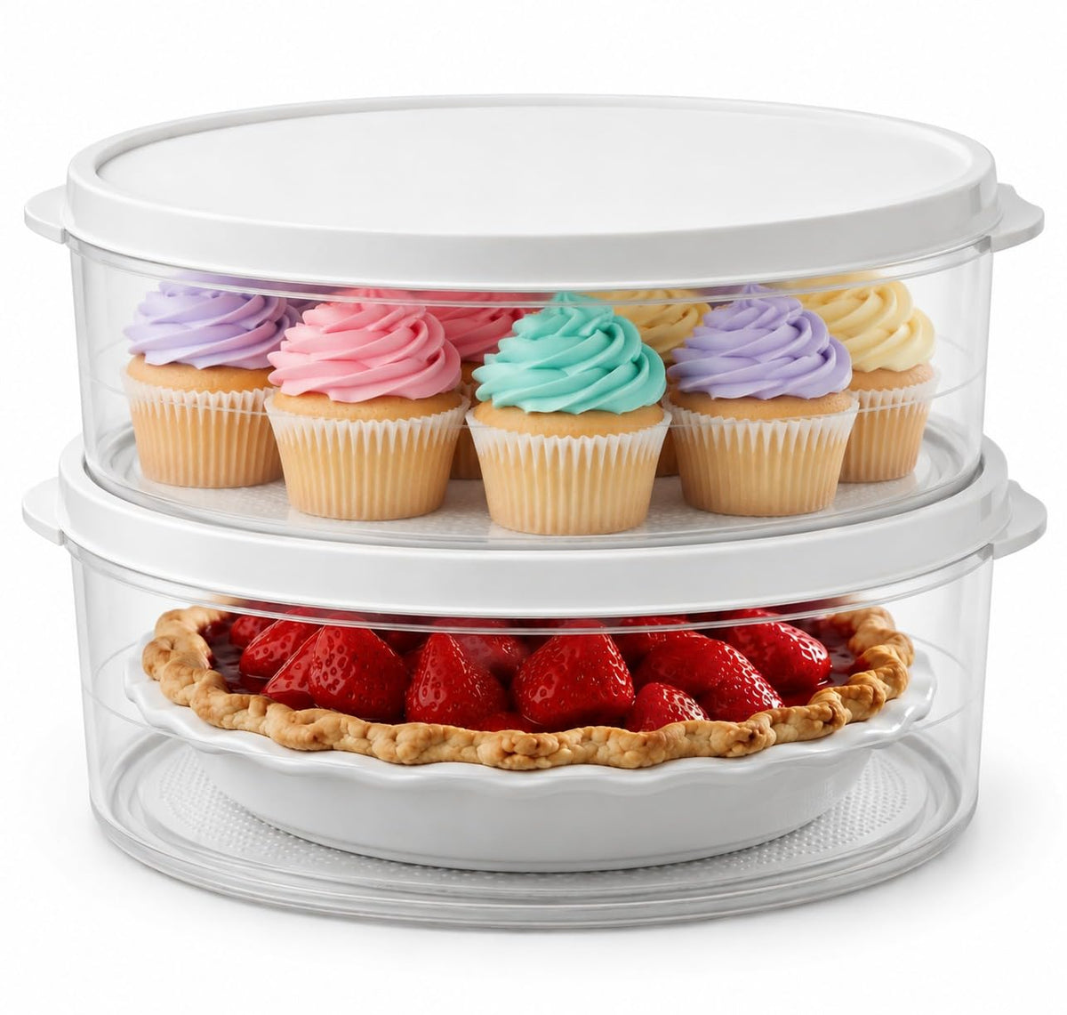 Evelots Cake And Pie Carrier Set, 11 Inch, Clear, 2 Pack