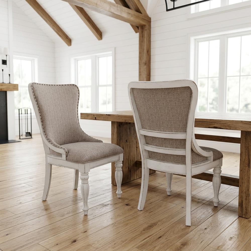 Upholstered Wingback Side Chair Set of by Starlight Canyon Home – Rubberwood Solids with White Oak and Birch Veneers, White, Pack of 2
