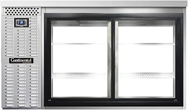 BBC59S-SS-SGD-PT Two Section Sliding Glass Door Refrigerated Pass-Thru Back Bar Cooler, 59" W x 34-3/4"H, Stainless Steel Exterior & Shallow Depth