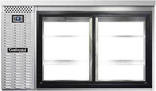 BBC59S-SS-SGD-PT Two Section Sliding Glass Door Refrigerated Pass-Thru Back Bar Cooler, 59" W x 34-3/4"H, Stainless Steel Exterior & Shallow Depth
