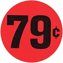 79¢ Labels Large Price Point Price Tag Labels Red with Black Imprint - 1 1/2"Dia 1000 Per Roll