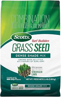 Scotts Turf Builder Grass Seed Dense Shade Mix, 2.4 lbs. | Grass Seed Plus Lawn Fertilizer & Soil Improver, Grows With As Little As 3 Hours Of Sun, Covers Up To 600 sq. ft.