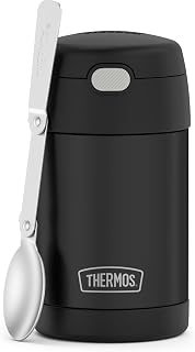 THERMOS FUNTAINER Insulated Food Jar, 16 Ounce, Kid Friendly Food Jar with Foldable Spoon, Matte Black (Pack of 6)