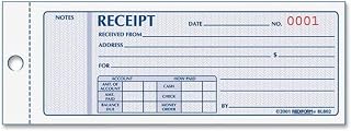 Rediform Money Receipt Book, 2.75 x 7.625 Inches, 100 Pages (8L800)