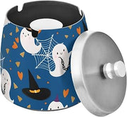 Ghost Hat Spider Web Pattern Splash Ashtray with Lid, Outdoor Ashtrays for Patio