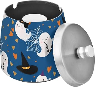 Ghost Hat Spider Web Pattern Splash Ashtray with Lid, Outdoor Ashtrays for Patio
