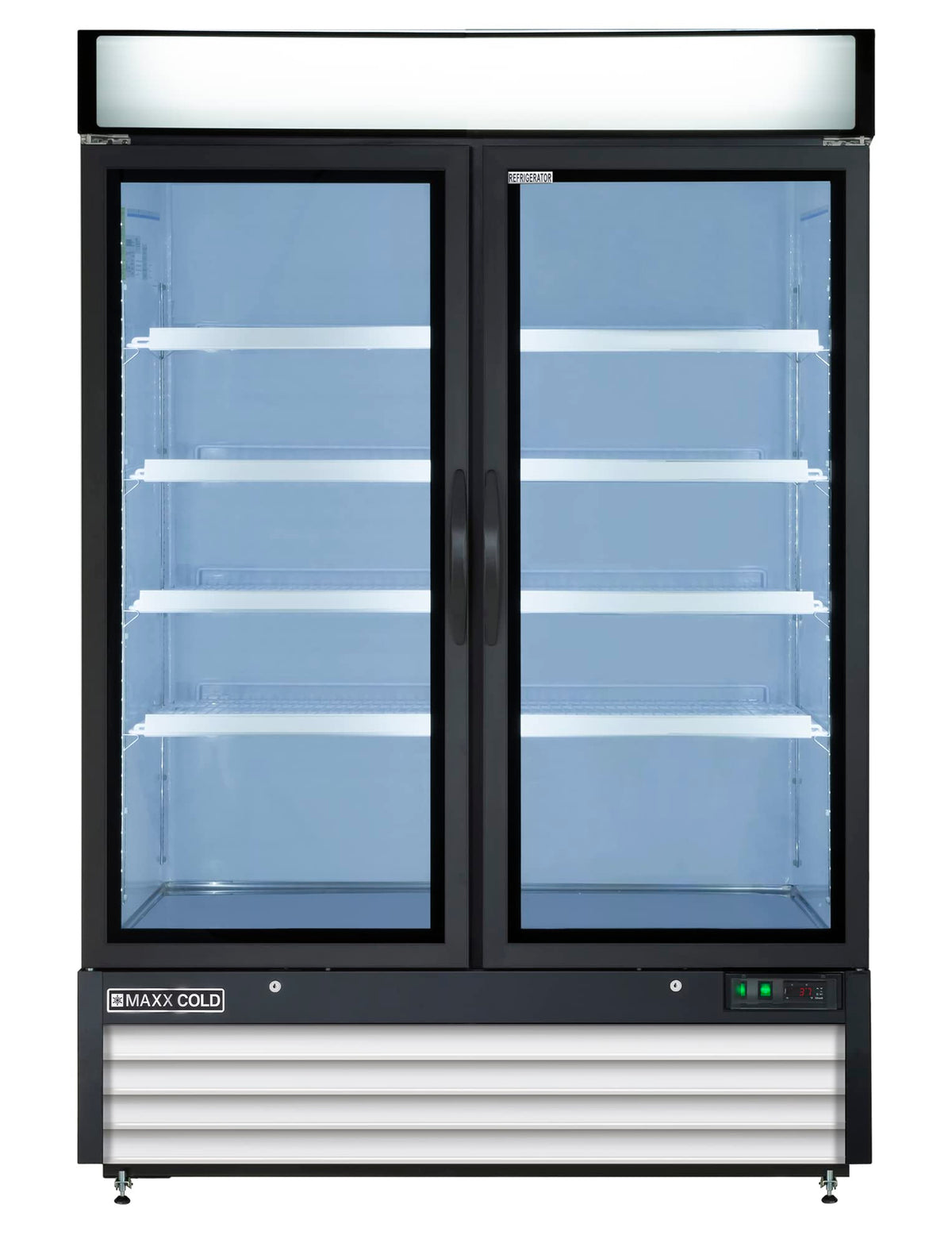 MXM2-48RHC, 54" Double Glass Door Merchandiser Refrigerator, Free Standing, 48 Cu. Ft., Stainless Steel by MAXX Cold – 54 inches, 48.0 cubic_feet, Stainless-Steel, Model DGMW48R