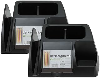 Officemate Achieva 5 Compartment Plastic Desk Organizer, Black, 2/Bundle (OIC26219-2)