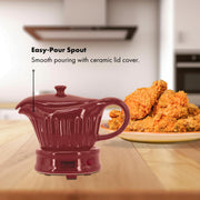 Prime Cuisine Ceramic Gravy Boat Warmer, 17 Ounces, Burgundy