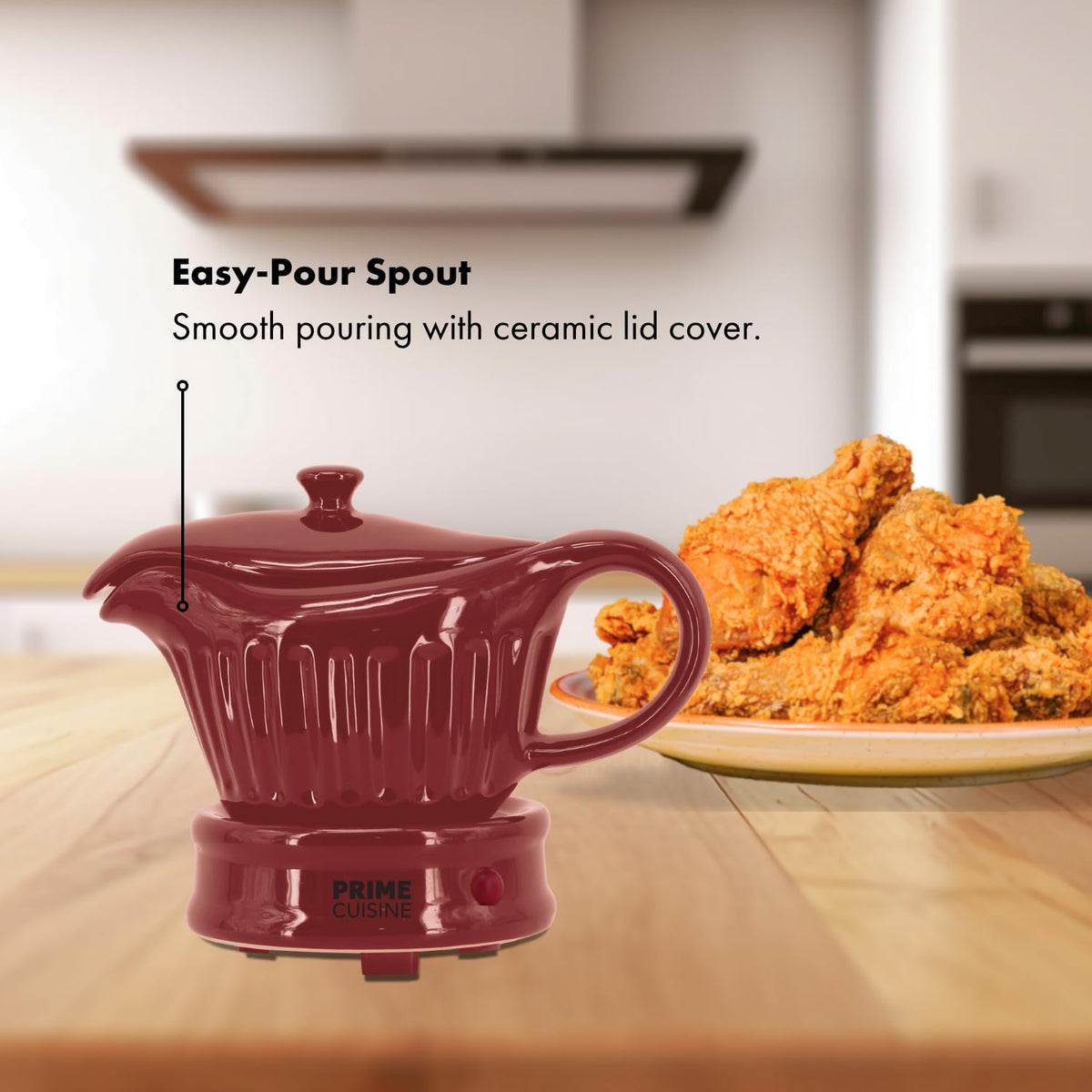 Prime Cuisine Ceramic Gravy Boat Warmer, 17 Ounces, Burgundy