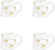 10 Strawberry Street Bows & Boughs Holiday Figural Mug, Set of 4 (White & Gold)