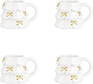 10 Strawberry Street Bows & Boughs Holiday Figural Mug, Set of 4 (White & Gold)