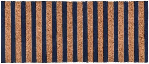 Striped 24"x57" Doormat Coir Fabric Front and PVC Backing Navy and Natural