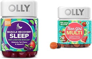 OLLY Muscle Recovery Sleep Gummies 40 Count and Teen Girl Multi Gummy, Vitamins, 70 Count