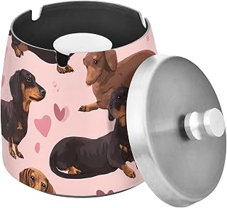 Dachshund Heart Pattern Splash Ashtray with Lid, Outdoor Ashtrays for Patio