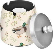 Mallard Leaves Pattern Splash Ashtray with Lid, Outdoor Ashtrays for Patio
