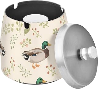 Mallard Leaves Pattern Splash Ashtray with Lid, Outdoor Ashtrays for Patio