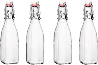 Bormioli Rocco Swing Top Glass Bottle (Set of 4) - 8.5 oz Reusable Container with Secure Metal Clasp, Ideal for Homemade Juices, Oil Infusions, Condiments, Mixers - Everyday Drinking Glasses