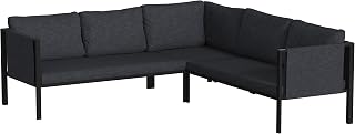 Flash Furniture Lea Indoor/Outdoor Sectional with Cushions - Modern Steel Framed Chair with Dual Storage Pockets, Black with Charcoal Cushions