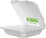 Responsible Products 9 inch Hinged Containers, Tree-Less™ Compostable Molded Fiber Takeout Containers, Extra Strength, Tree-Free and Made Without PFAS, White (200 Count)