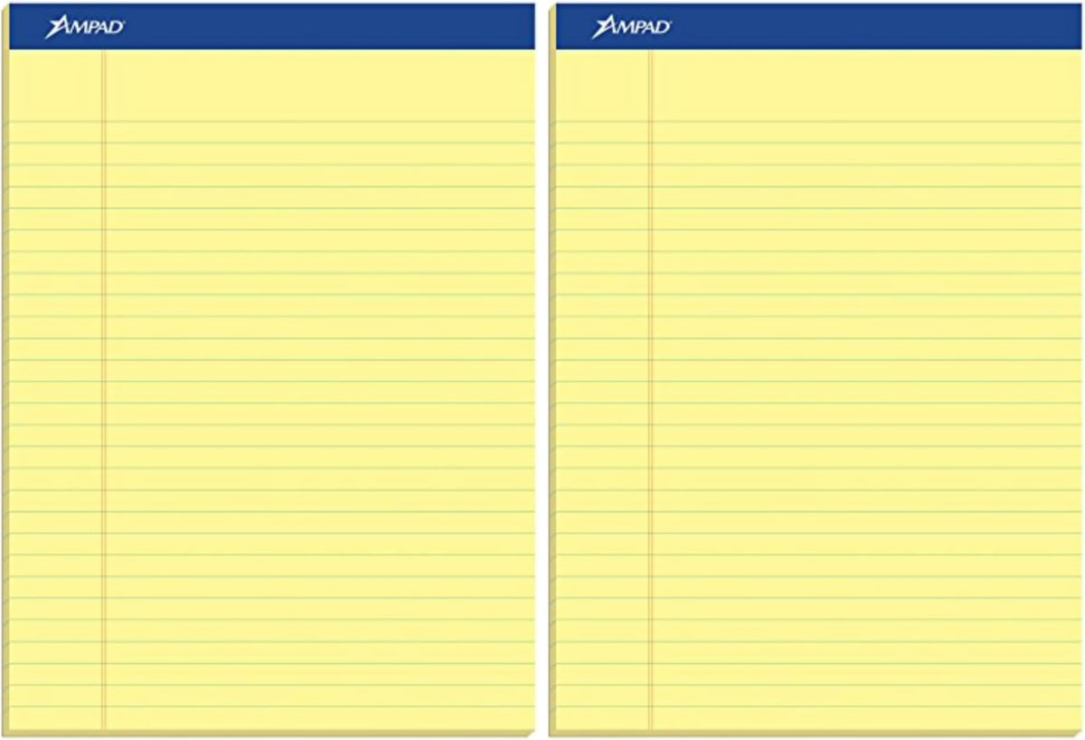 TOP20220 20220 Perforated Writing Pad by Ampad – 8 1/2" x 11 3/4" (Pack of 2), Cardstock Paper, Canary, Pack of 2, Model 20-220