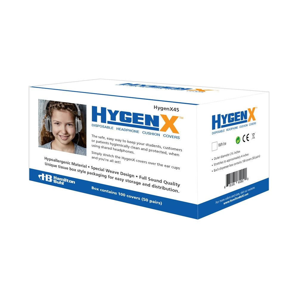 HygenX45 Sanitary Ear Cushion Covers by HamiltonBuhl – 50 Pairs (Large), Polyester, White, Pack of 50, Model HECHYGENX45
