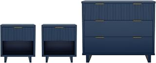 Elara Contemporary 3-Piece Dresser and Nightstand, Midnight Blue